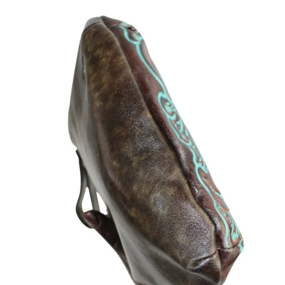 Patricia Nash Savena Brown Turquoise Embossed Tooled Clutch Wristlet